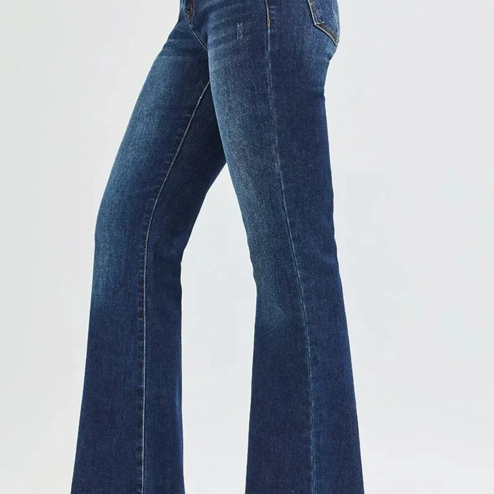RISEN Full Size Tummy Control Mid Rise‎ Flare Jeans Plus Size